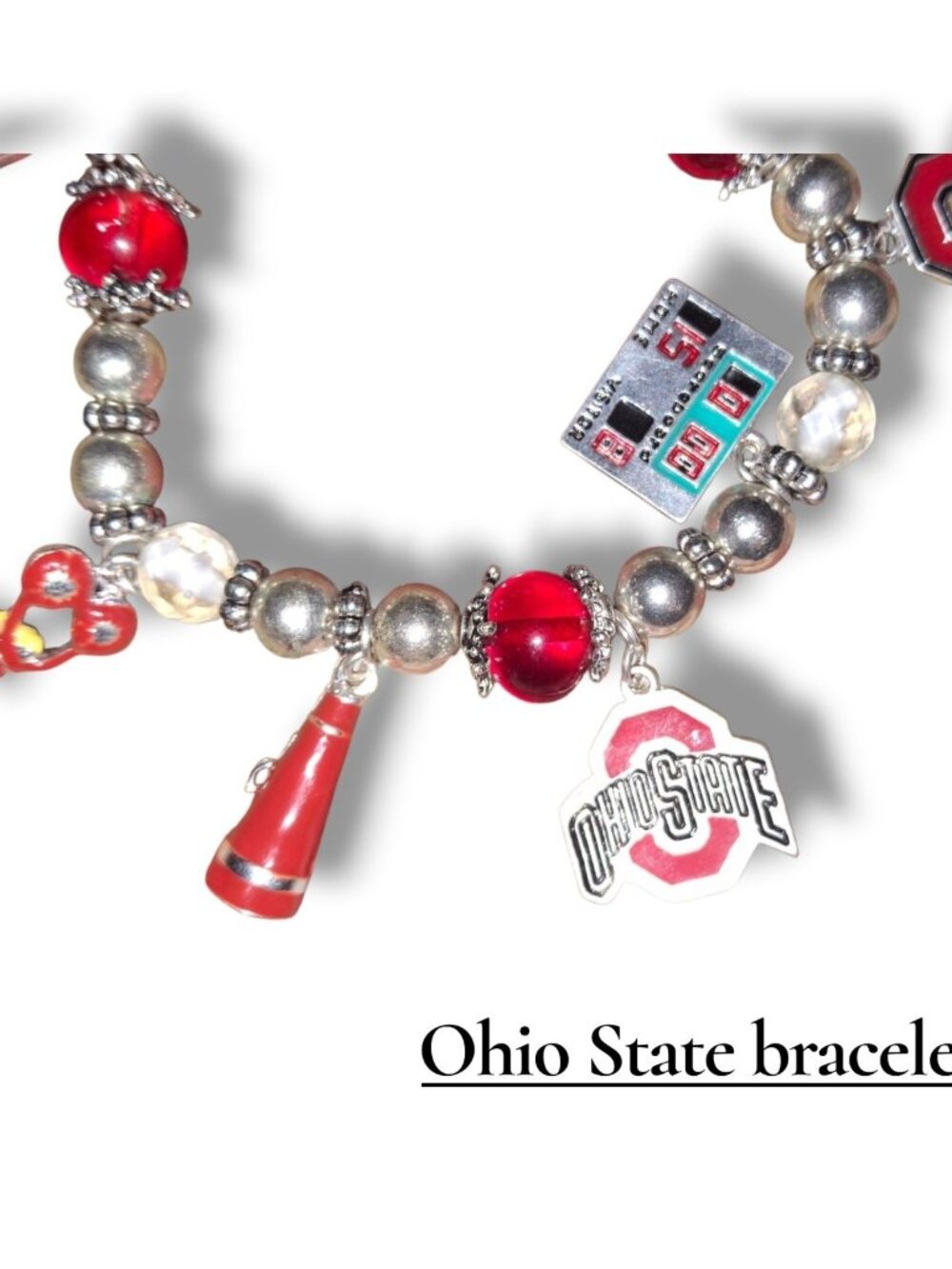 Ohio State Athletics Charm Bracelet Red Silver White Fan Jewelry
